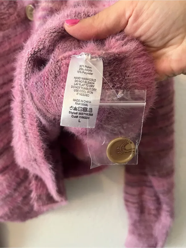 New Free People Movement Large‎ Fuzzy Sweater Cardigan Tank Pink - Image 4