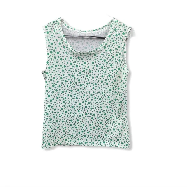 Vintage Sleeveless Polyester Polka‎ Dot Top Green - Image 6