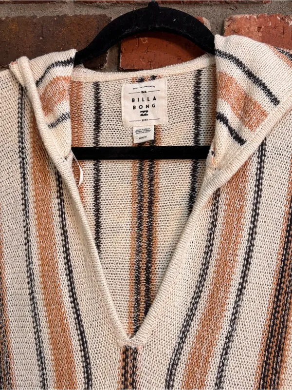 Billabong womens baja beach striped knit pullover hoodie cream M - Image 3