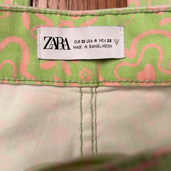 ZARA Green & Pink Floral Print Flare Cropped‎ Stretch Denim Jeans Y2k Size 4 - Image 8