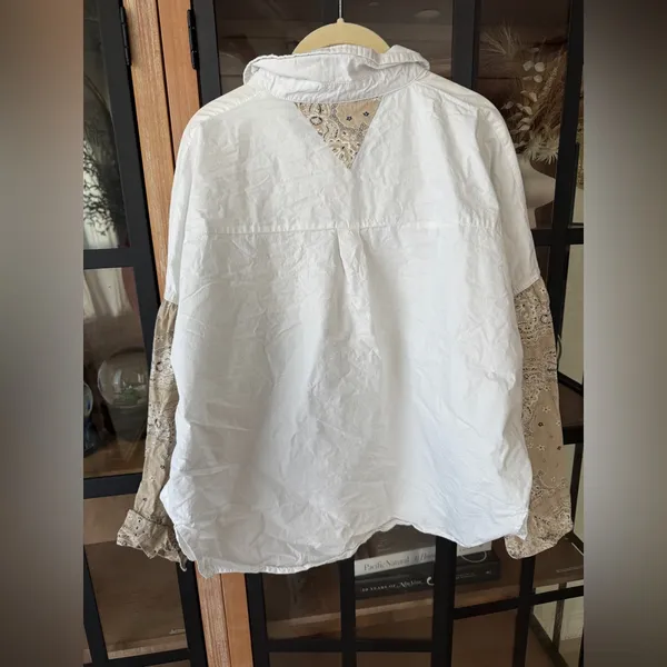 POL Bandana button down shirt top patchwork puff long sleeves western rodeo top - Image 4