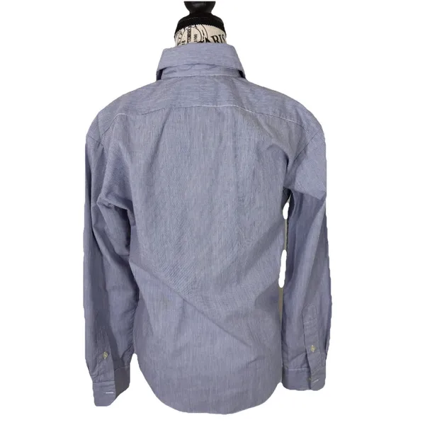 Women's Blue White Pinstripe Button Down Shirt Size 4 Long Sleeve Classic - Image 3