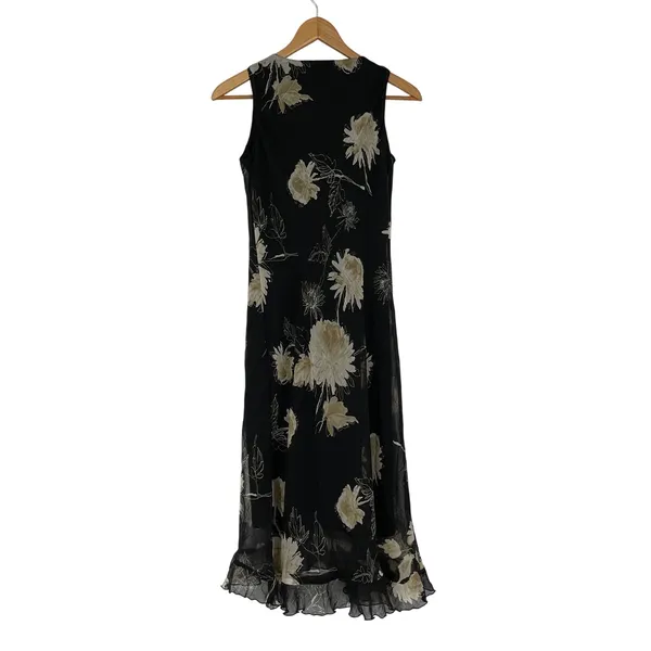 Black Floral Sleeveless‎ Ruffle Hem Maxi Dress Womens Size 6 Y2K Dark Fairy Boho - Image 2