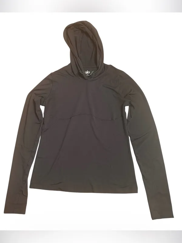 ALO Alosoft Hooded Runner Black Lightweight Hoodie thumbholes black Size M EUC - Image 2