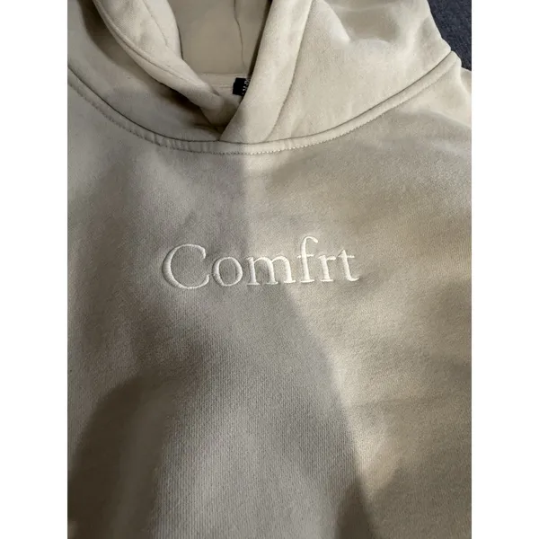 Comfrt Unisex Beige Hoodie Sz M Comfortable Cozy Relax - Image 2