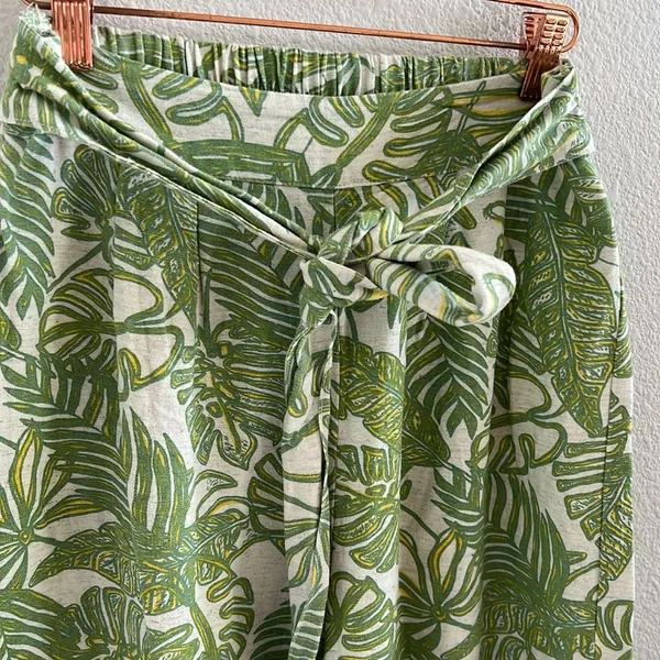 Midnight sky Modern Aloha Palm Linen Cotton Rayon Wide Leg Elastic Waist Pants S - Image 4