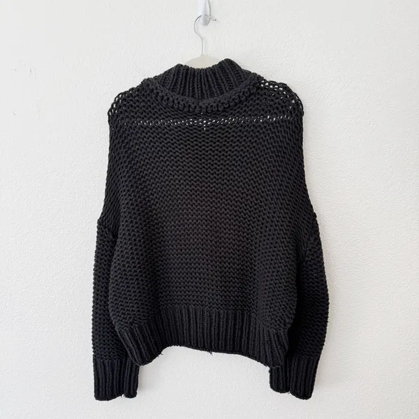 [Free People] Black‎ My Only Sunshine Chunky Knit Mock Neck Sweater Sz Medium M - Image 4