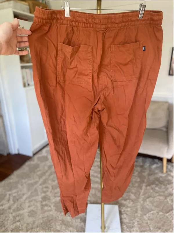 GAP XL Rust Orange Linen Pull On Pants Drawstring Coastal Boho Relaxed Fit Chic - Image 3