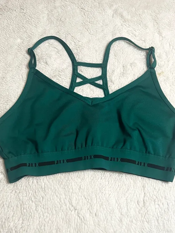 VS PINK Active Green & Black Ultimate Strappy Back Sports Bra Size Small - Image 4