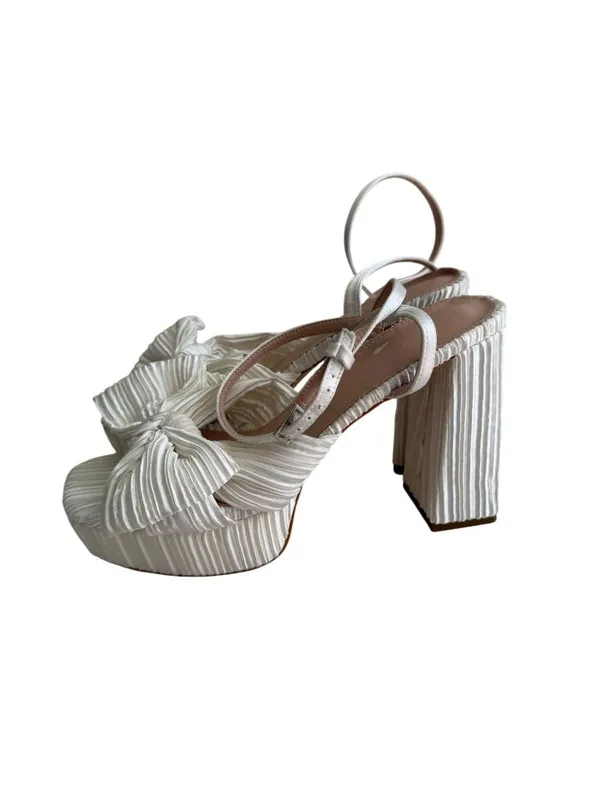 WHITE Pleated Bow Platform Sandals Heels Size 10 - Image 4