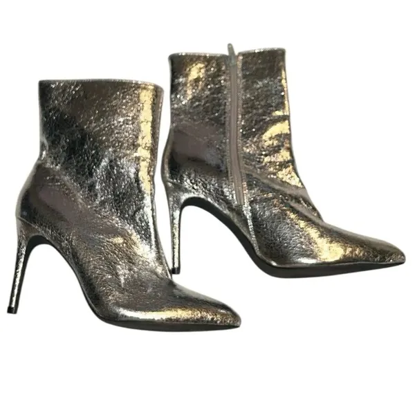 Mia Cracked Silver Metallic Stiletto Heel Dress Boots(Size 7M) - Image 2