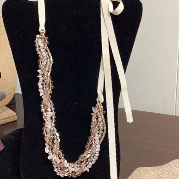 Four Strand pink and gold Beaded Necklace SKU 117 - Image 4
