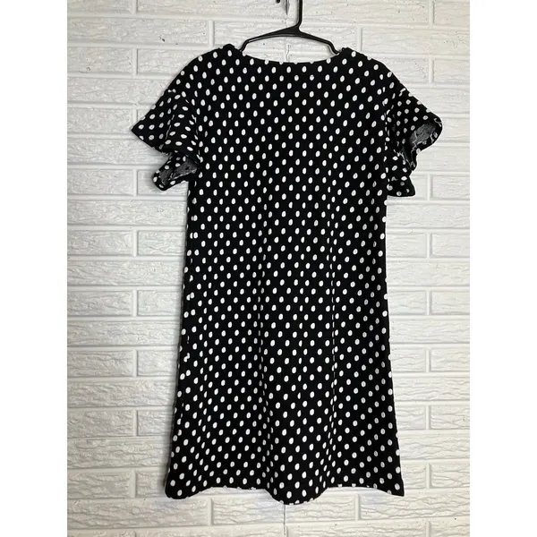 Uncle Frank‎ Polka Dot Dress Womens Small Black White Excellent Flutter Sleeve - Image 5