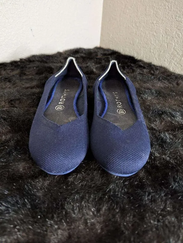 Rothy's Navy Blue The Round Toe Retired White Halo Ballet Flats EUC Size 8.5 - Image 2
