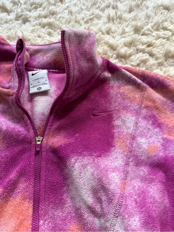 Nike Tie-Dye Half-Zip Fleece Pullover Sweater - Pink - Image 3