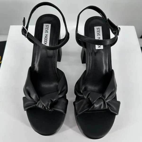 Steve Madden Mella Black Faux Leather Platform Sandals size 11 Ankle Strap - Image 4