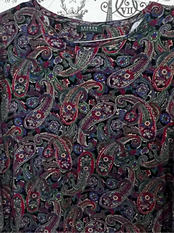 Lauren Ralph Lauren Paisley Print Long Sleeve Knit Top Size L - Image 11
