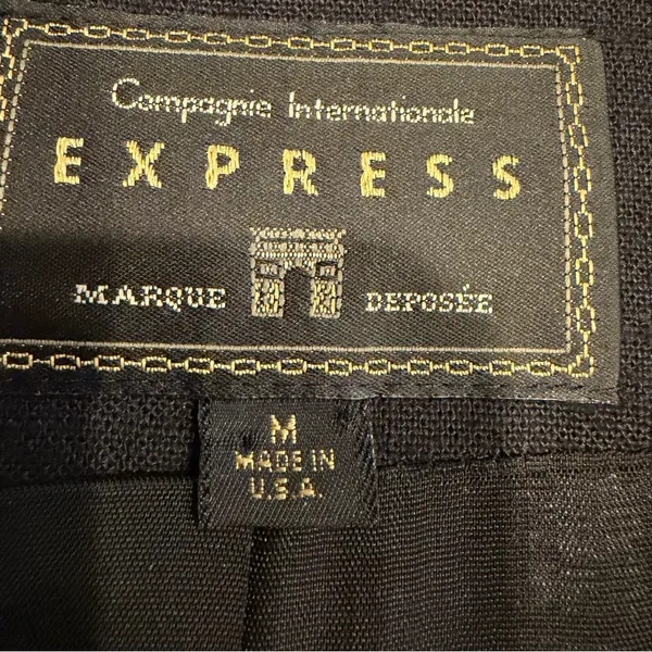 Vintage 90s Express Black Blazer‎ Made in USA Linen Rayon Tailored Jacket Med - Image 6