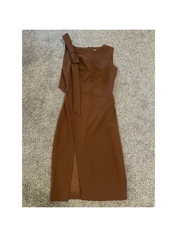 Calvin Klein Brown Bow Shoulder Midi Dress Size 2 - Image 3