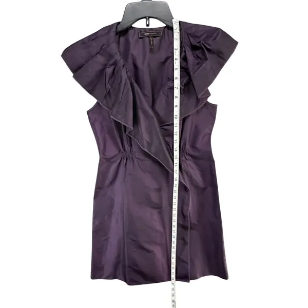 BCBGmaxazria Ruffle Mini Dress Womens S Dark Plum Night Luxe Party Dark Romantic - Image 10