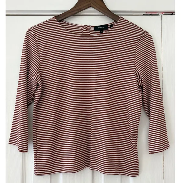 Theory Sedona Multi Striped Lowell‎ Knit Square Tee Button Back Top P - Image 2