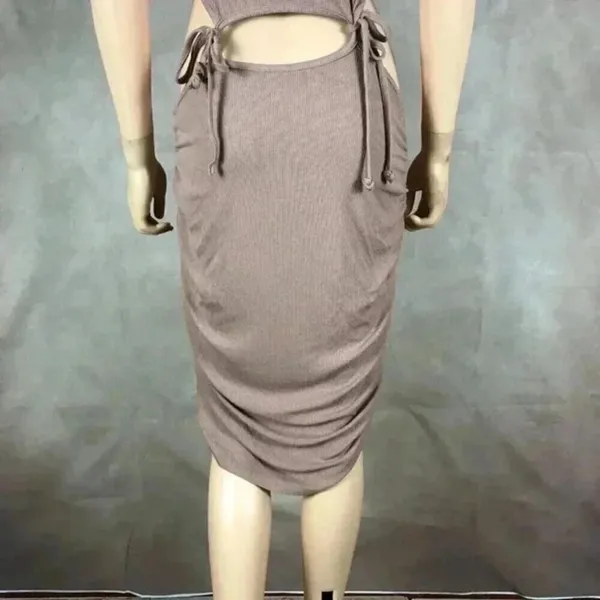 Taupe Cut Out Waist Midi Dress Size Large - Image 15