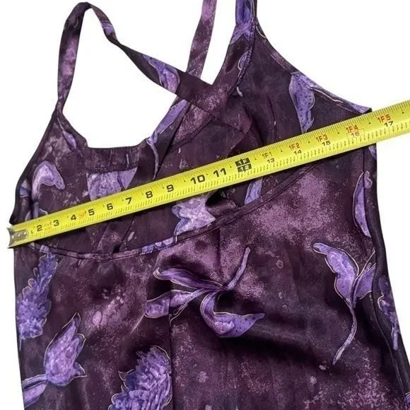 NEW Vintage California Dynasty Purple Floral Satin Dress Fairycore Feminine M - Image 9