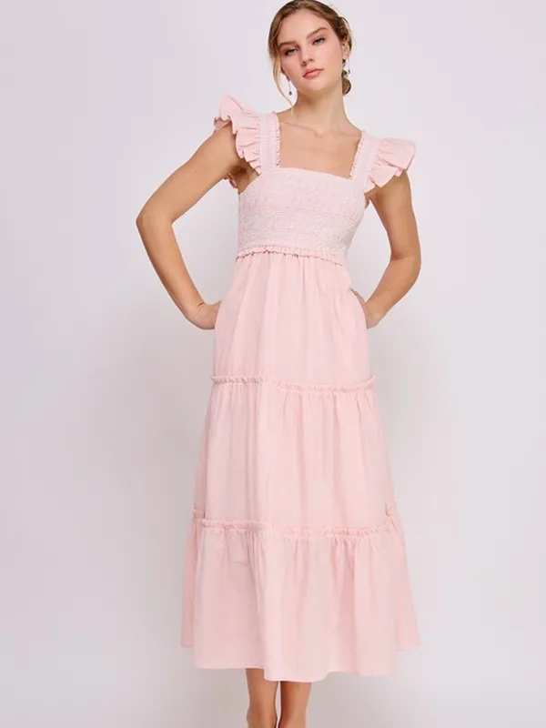 Smocked Ruffle Strap Tiered Midi Dress Medium - Image 2