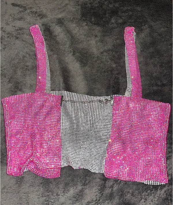 SheIn NWOT Rhinestone Detail Metallic Open Back Pink Top - Image 4