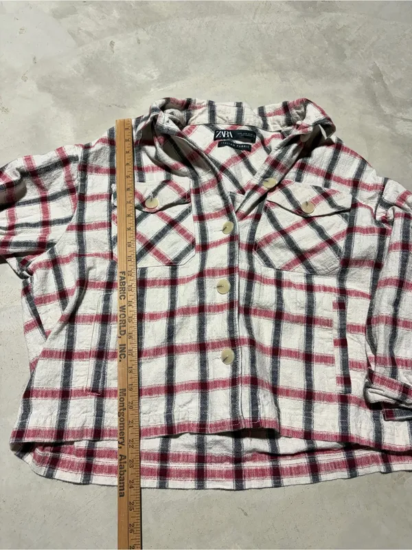 ZARA Plaid Button-Up Shirt Jacket - Cream, Red & Black Italian fabric XL - Image 6