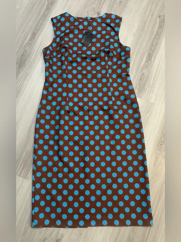 MOOYIUS Sleeveless Brown Midi‎ Dress with Light Blue Polka Dots - Image 3