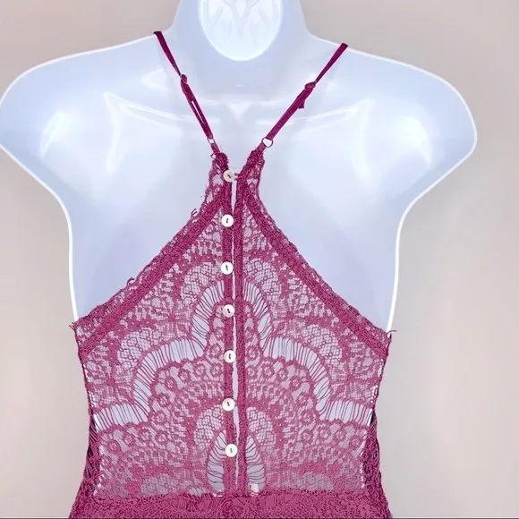 Free People She's Got It‎ Burgundy Lace Mini Dress Size XS - Image 12