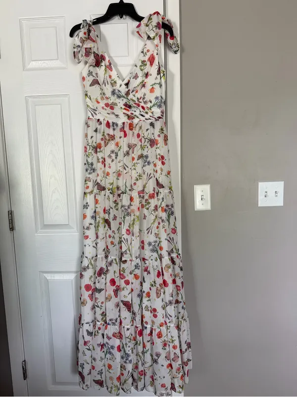 Ieena for Mac Duggal Floral Maxi Dress Gown Cottagecore Flowy Wedding Guest - Image 3