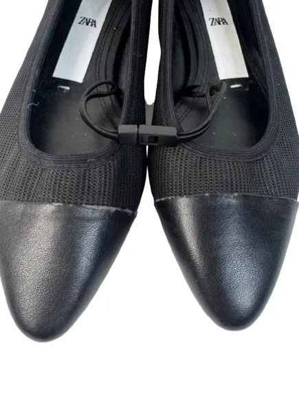 Zara Black Pointed Toe Knit Ballet Flats with Cap Toe - Image 3