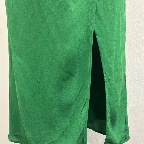 Reformation Kourtney Midi Slip Dress‎ Crepe Emerald Green Tie Straps High Slit - Image 4