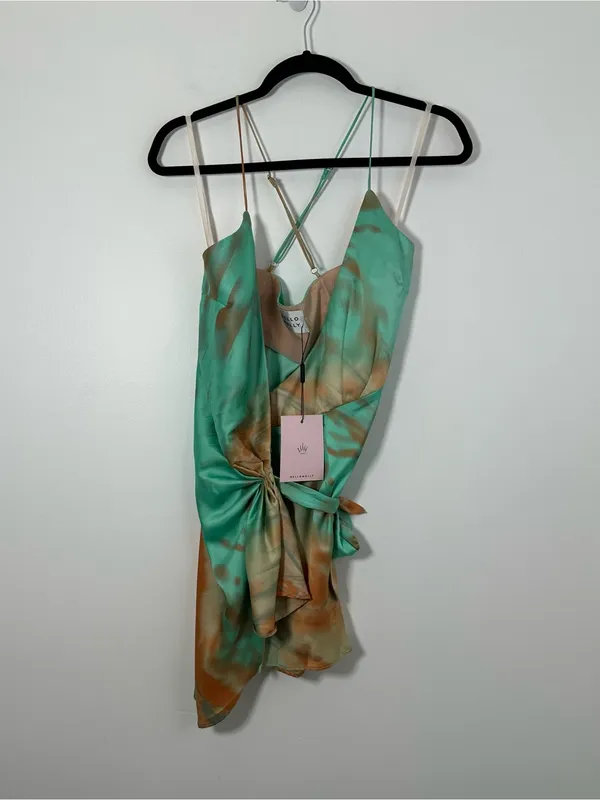 Hello Molly Starts With A Kiss Wrap Dress Orange Aqua Size 4/S NEW NWT Tie Dye - Image 3