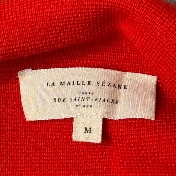 Sezane Betty Cardigan Merino Wool Knit Sweater Womens‎ M Red Button Preppy Crop - Image 2