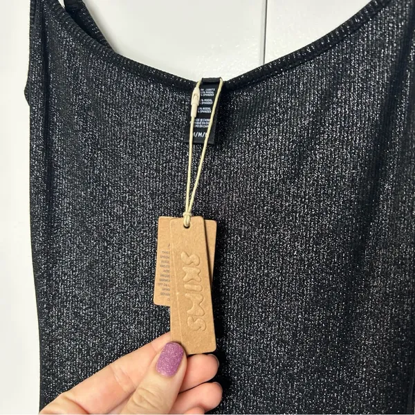 Skims Soft Lounge Slip Maxi Dress in Onyx Foil Glitter NWT - Image 6
