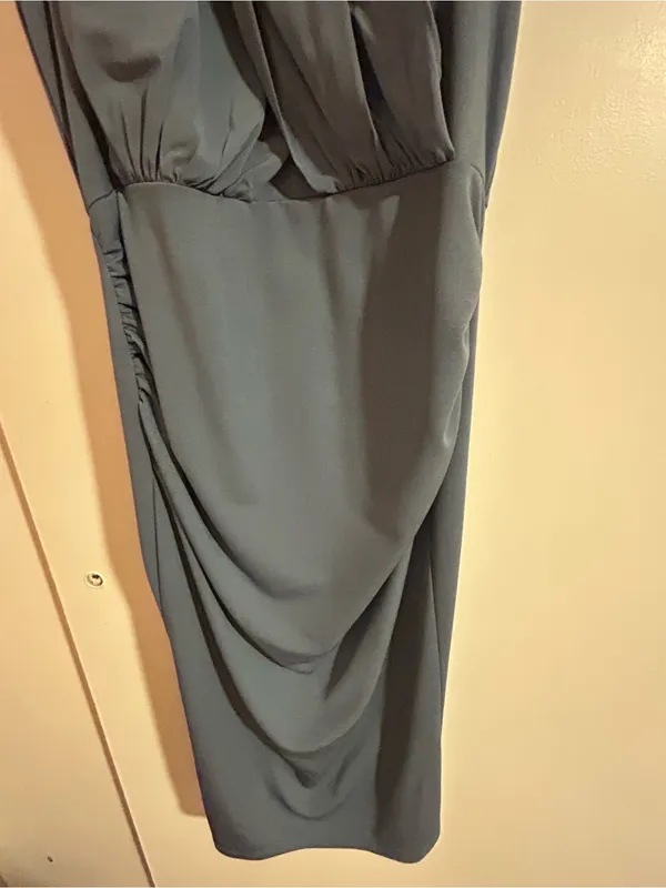 Grace Karin Slate Blue Sleeveless Draped Midi Dress - Image 3