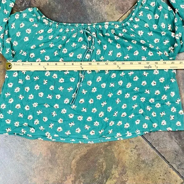 Billabong Sage Green Floral Glared Long Sleeves Off-The-Shoulder Top Small - Image 4