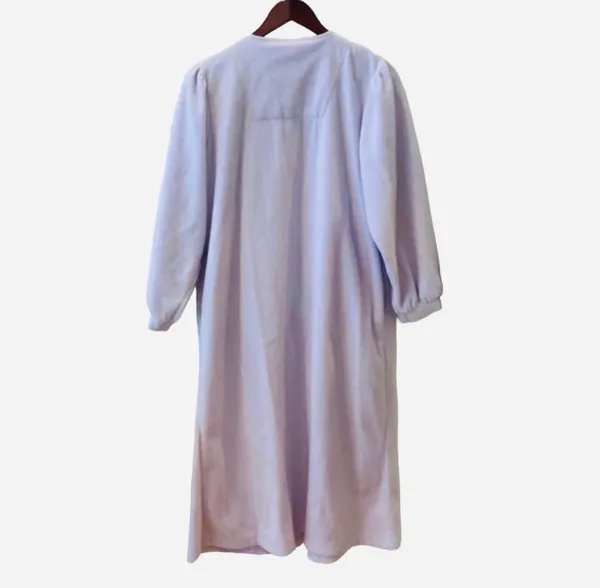Vintage Lord & Taylor Purple Fleece Zip Robe Housecoat S Floral Embroidered - Image 3