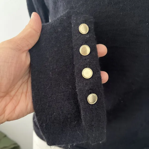 Abercrombie & Fitch Merino Wool Sweater Black S Mock Neck Button Academic Preppy - Image 2