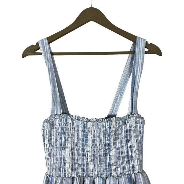 American Eagle Smocked Striped Linen Blend Mini Dress Blue White Boho Size S - Image 2