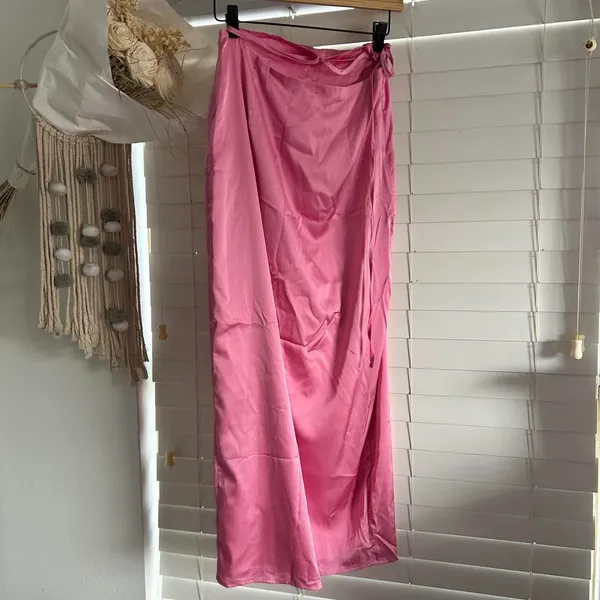 Peppermayo Pink Satin Tie Waist Maxi Skirt Side Slit Size US 4 - Image 3