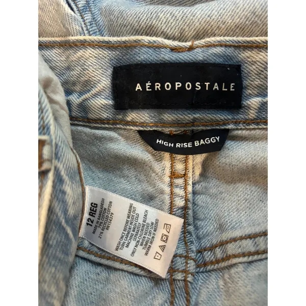 High Rise Baggy Jeans Light Acid Wash Wide Leg Y2K Aeropostale SZ 12 Reg Relaxed - Image 8