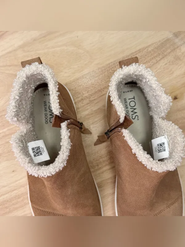 Toms Verona Suede Sherpa Lined Ankle Boots Sneakers Tan Size 7.5 - Image 9