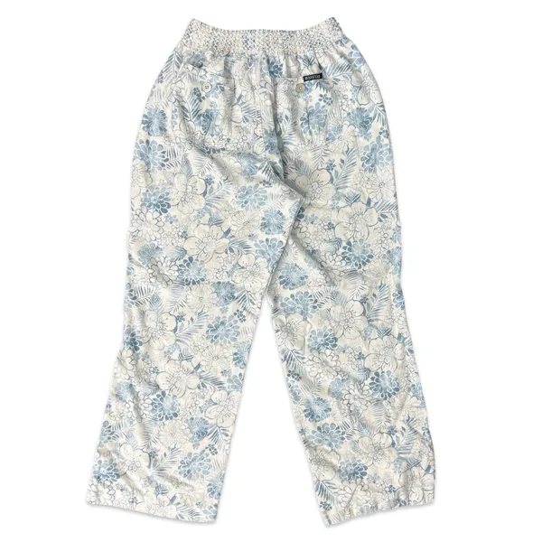 Beau Dawson Blue White Floral Linen Blend Wide Leg Tie Front Pants size L 10 12 - Image 8