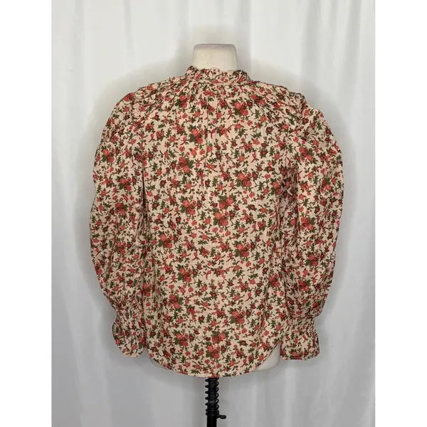 FREE PEOPLE Meant To‎ Be Blouse Floral Vintage Combo Ruffled Smocked Small - Image 9