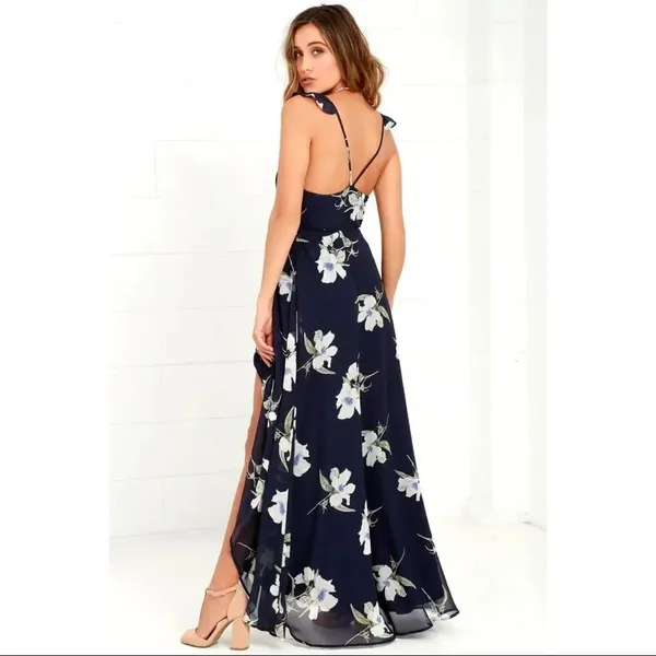 ✨ All Mine Navy Blue Floral Print High-Low Wrap Dress✨ - Image 3