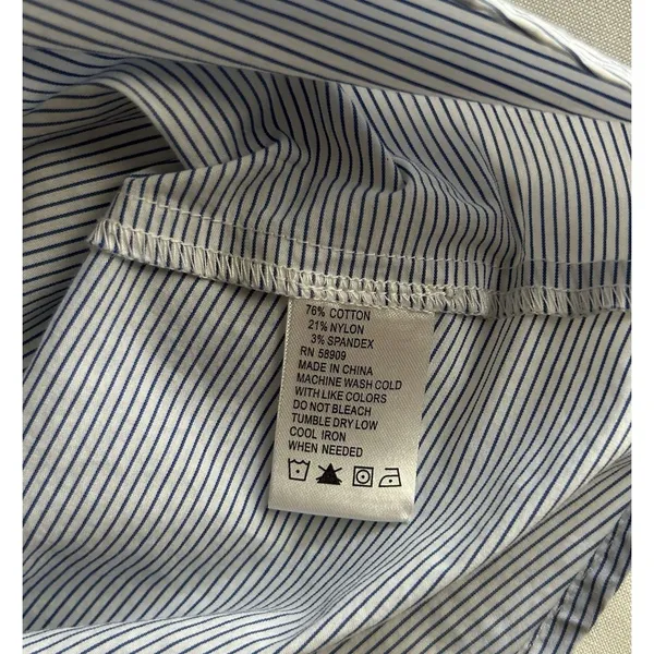 Antonio Melani Blouse Size L Blue and Navy Striped Asymmetrical Peplum Top - Image 13
